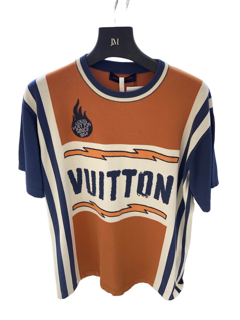 Louis Vuitton Orange Navy White VUITTON Logo Knit Pullover